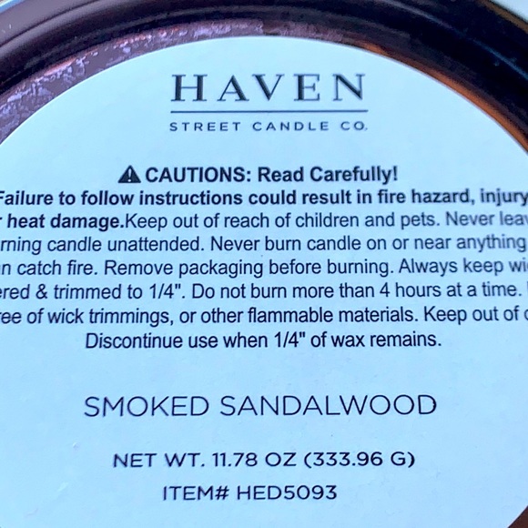 HAVEN STREET CANDLE SMOKED SANDALWOOD RICHLY SCENT NEW - Picture 3 of 3